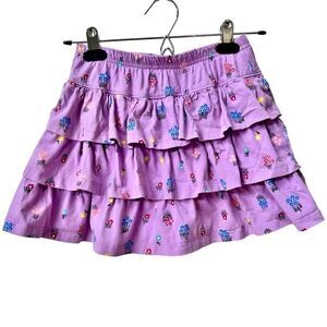 Hanna Andersson Girls Kids Purple Ruffled Floral Print Tiered Cotton Skort. 10.